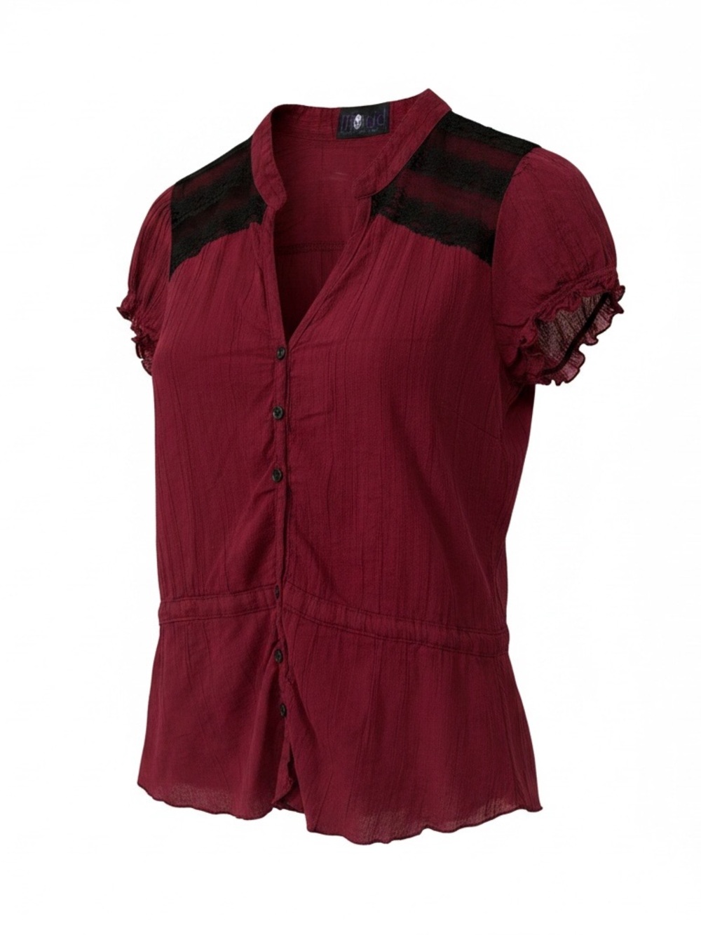 Morbid Threads Grunge Goth Burgundy Button-Front Lace Yoke Blouse Size Small